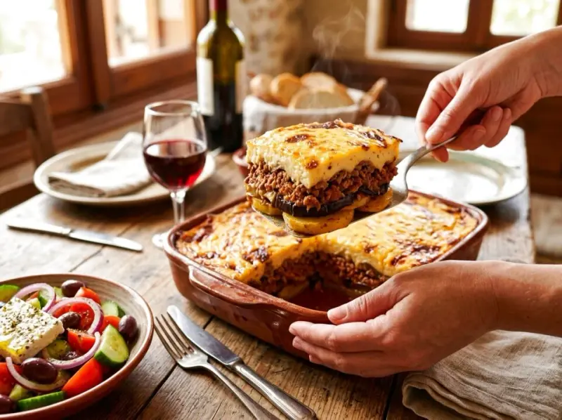 Moussaka z mięsem mielonym. Tradycyjny przepis na obiad.