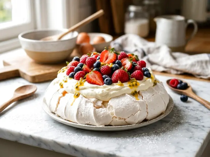 Beza Pavlova z owocami. Przepis na efektowny deser