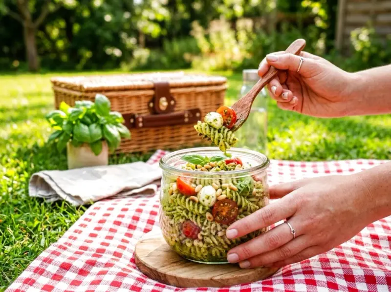 Sałatka makaronowa z pesto – sycący posiłek w plenerze