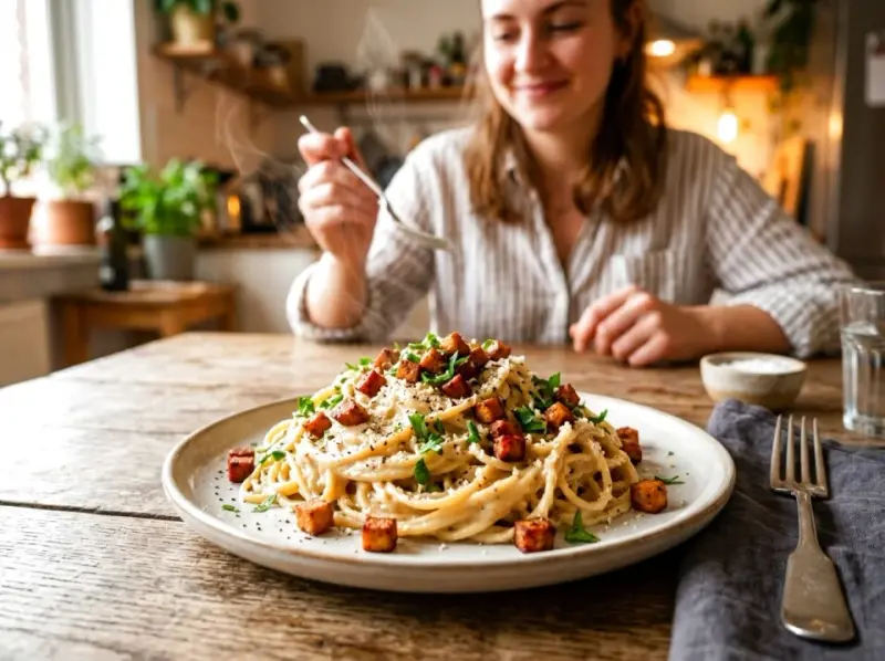 Wegańska carbonara z nerkowców