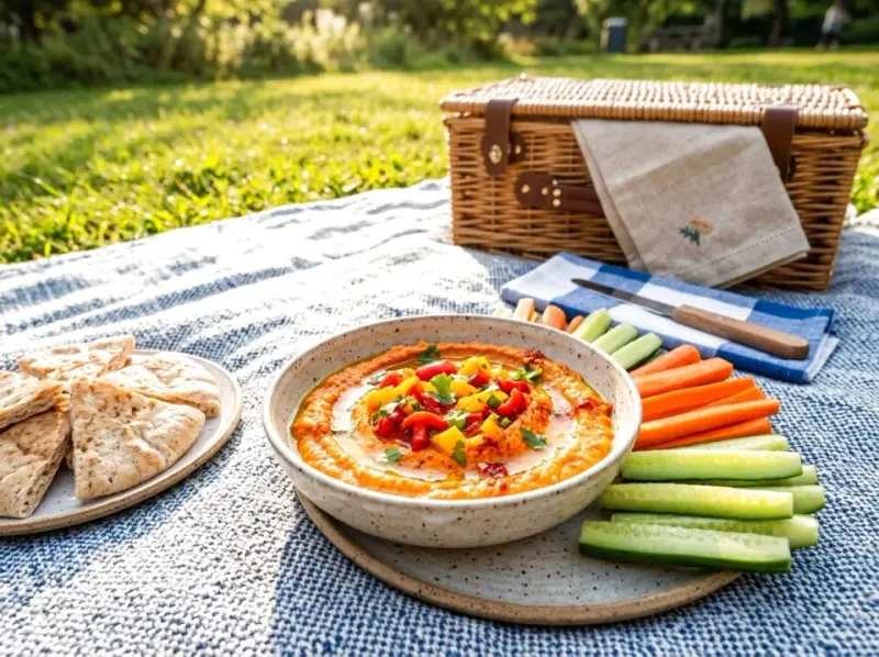 Hummus z pieczoną papryką idealny na piknik
