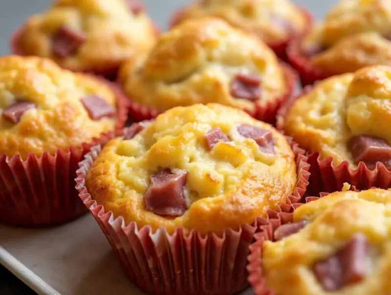 Wytrawne muffinki do śniadaniówki - przepis z szynką i serem