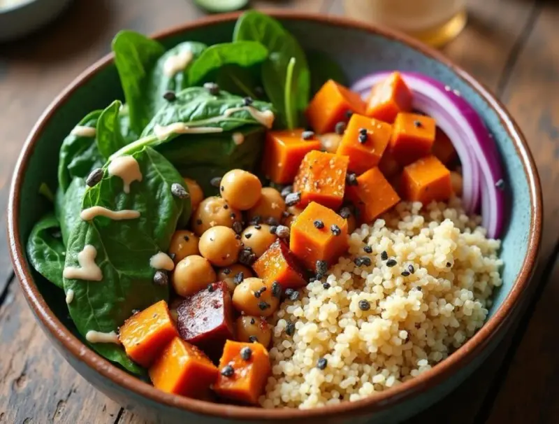 Fit bowl z komosą i batatami. Zdrowy obiad do pracy na cały tydzień