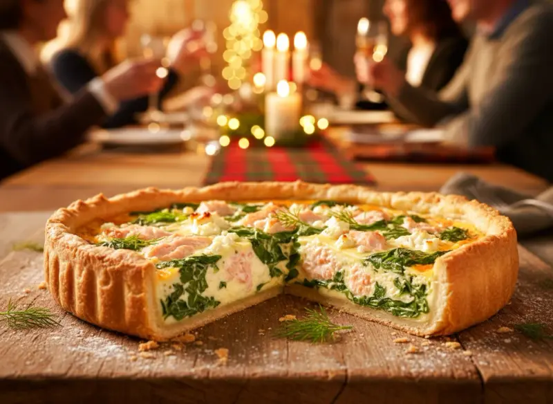 Tarta z łososiem i szpinakiem – przepis na eleganckie danie, które zachwyci gości