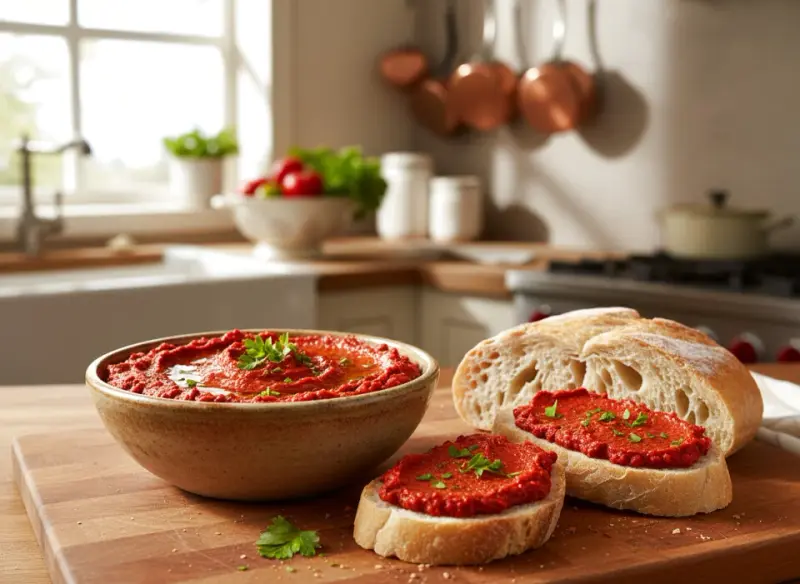 Aksamitna pasta z pieczonej papryki. Odkryj sprawdzony przepis na idealne smarowidło do chleba i nie tylko