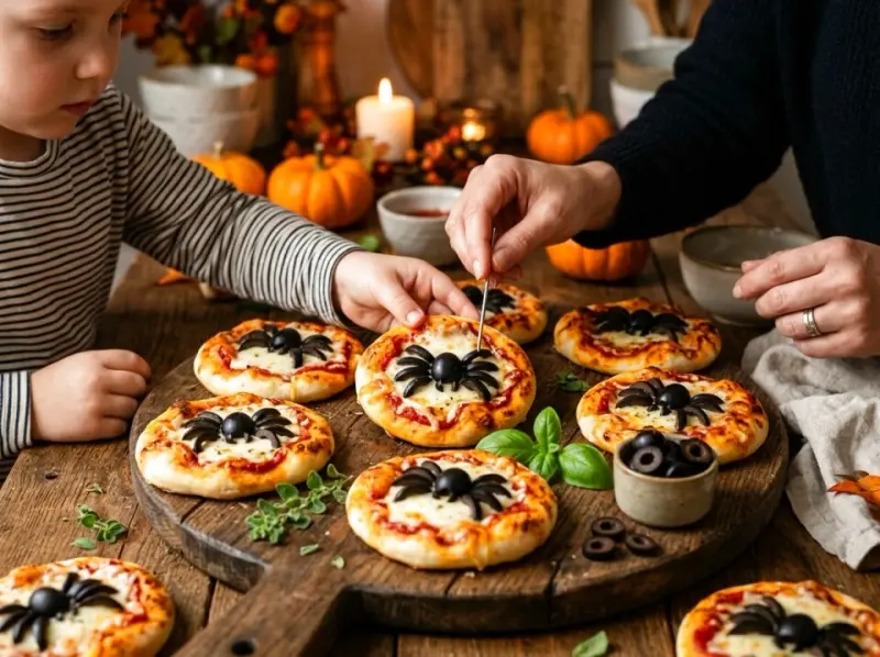 Pizzeryjki pająki na Halloween - strasznie pyszna przekąska