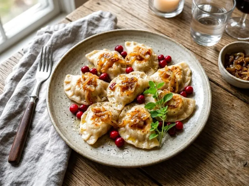 Pierogi z pieczoną kaczką i żurawiną