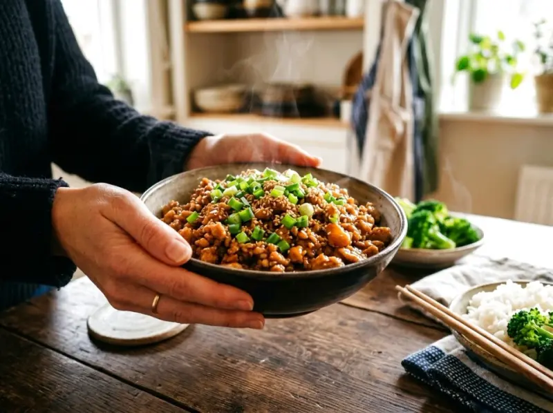 Mięso mielone w sosie teriyaki. Ekspresowy obiad azjatycki